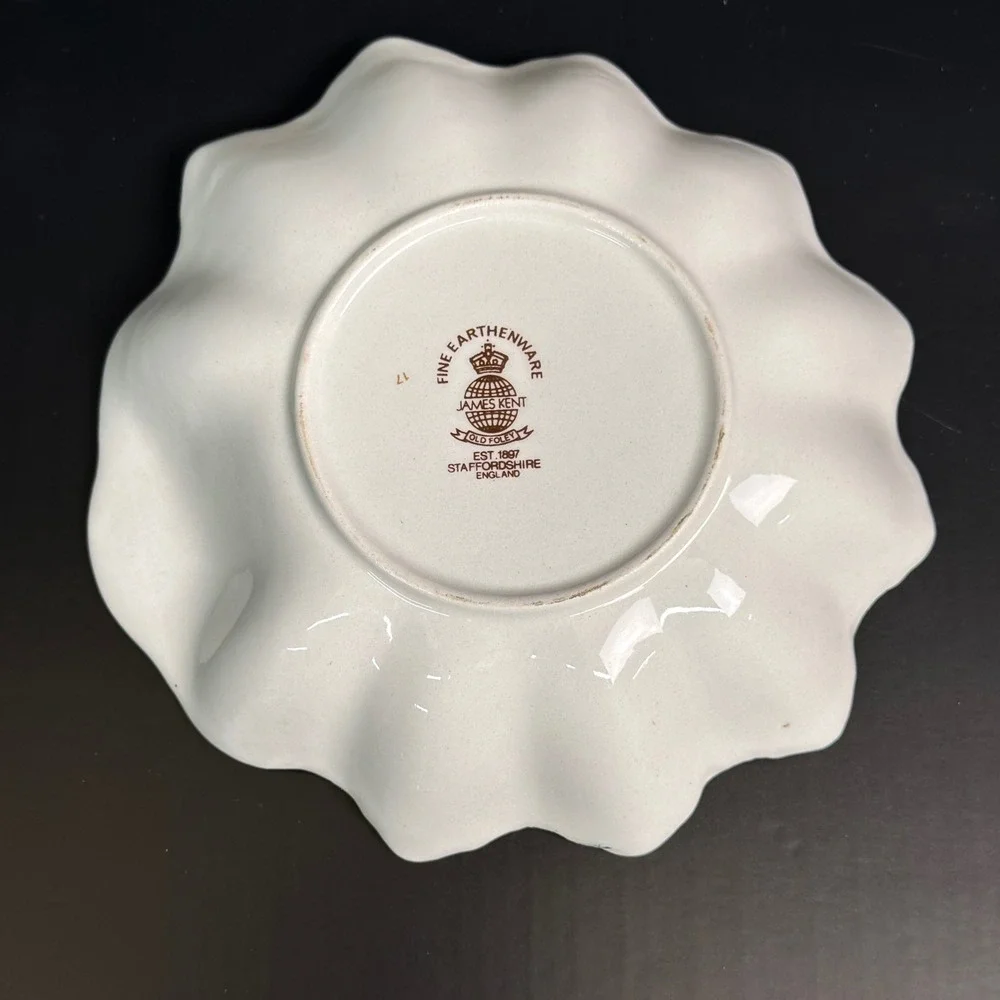 James Kent Old Foley Strawberry Butterfly Scalloped Bowl Staffordshire England